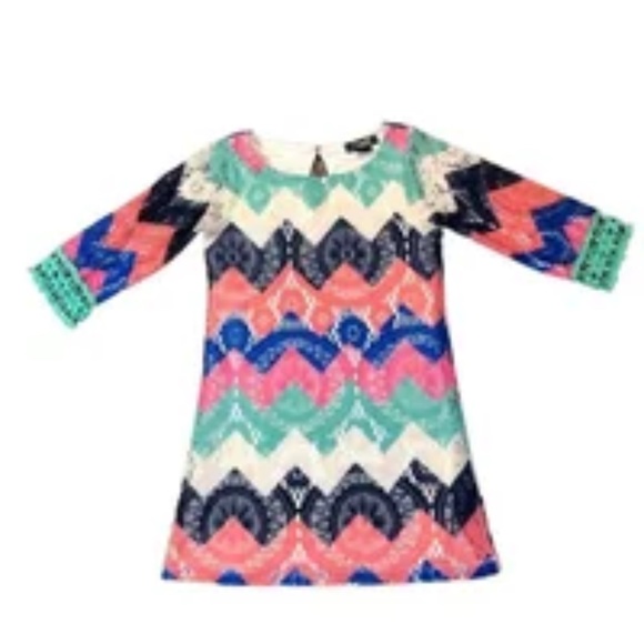 Sequin Hearts dress 3/4 sleeve multicolored chevron lace 12 - Picture 2 of 13